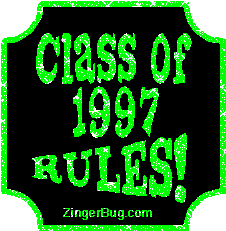 Click to get the codes for this image. Class Of 1997 Rules Green Plaque Glitter Graphic, Class Of 1997 Free glitter graphic image designed for posting on Facebook, Twitter or any forum or blog.