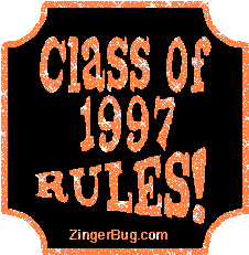 Click to get the codes for this image. Class Of 1997 Rules Orange Plaque Glitter Graphic, Class Of 1997 Free glitter graphic image designed for posting on Facebook, Twitter or any forum or blog.