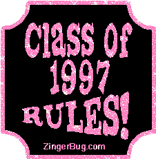 Click to get the codes for this image. Class Of 1997 Rules Pink Plaque Glitter Graphic, Class Of 1997 Free glitter graphic image designed for posting on Facebook, Twitter or any forum or blog.