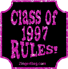 Click to get the codes for this image. Class Of 1997 Rules Purple Plaque Glitter Graphic, Class Of 1997 Free glitter graphic image designed for posting on Facebook, Twitter or any forum or blog.