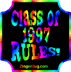Click to get the codes for this image. Class Of 1997 Rules Rainbow Plaque Glitter Graphic, Class Of 1997 Free glitter graphic image designed for posting on Facebook, Twitter or any forum or blog.