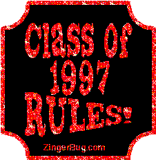 Click to get the codes for this image. Class Of 1997 Rules Red Plaque Glitter Graphic, Class Of 1997 Free glitter graphic image designed for posting on Facebook, Twitter or any forum or blog.