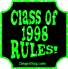 Click to get the codes for this image. Class Of 1998 Rules Green Plaque Glitter Graphic, Class Of 1998 Free glitter graphic image designed for posting on Facebook, Twitter or any forum or blog.