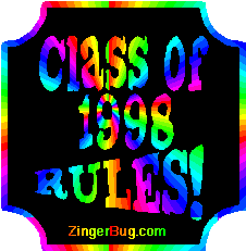 Click to get the codes for this image. Class Of 1998 Rules Rainbow Plaque Glitter Graphic, Class Of 1998 Free glitter graphic image designed for posting on Facebook, Twitter or any forum or blog.