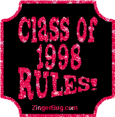 Click to get the codes for this image. Class Of 1998 Rules Red Plaque Glitter Graphic, Class Of 1998 Free glitter graphic image designed for posting on Facebook, Twitter or any forum or blog.