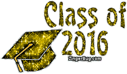 Click to get the codes for this image. Class Of 2016 Gold Glitter Text With Graduation Cap, Class Of 2016 Free glitter graphic image designed for posting on Facebook, Twitter or any forum or blog.