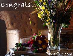 Click to get the codes for this image. Congrats Flowers, Congratulations, Flowers Free Image, Glitter Graphic, Greeting or Meme for Facebook, Twitter or any blog.