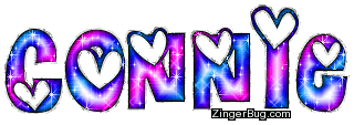 Click to get the codes for this image. Connie Pink And Blue Glitter Name With Hearts, Girl Names Free Image Glitter Graphic for Facebook, Twitter or any blog.