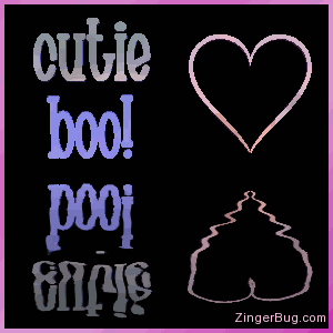 Click to get the codes for this image. This cute graphic features a 3D heart with a 3D text comment that reads: cutie boo! The heart and text are reflected in an animated pool.
