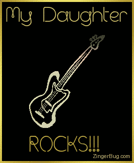 Click to get the codes for this image. This comment features a 3D rotating gold guitar charm graphic. The comment reads: My Daughter Rocks!!!