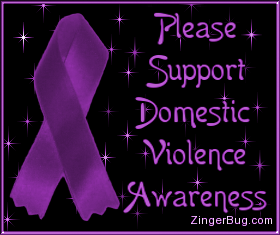 Click to get the codes for this image. This glitter graphic features a purple ribbon. The comment reads: Please Support Domestic Violence Awareness