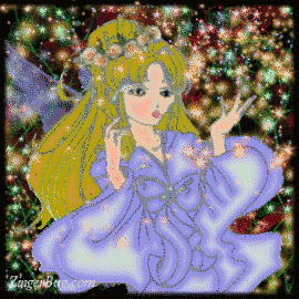 Click to get the codes for this image. This glitter graphic shows a cartoon fairy surrounded by glittering fairy dust.
