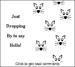 Click to get the codes for this image. this cute animation shows kitty faces falling through the screen. The comment reads: Just dropping by to say Hello!