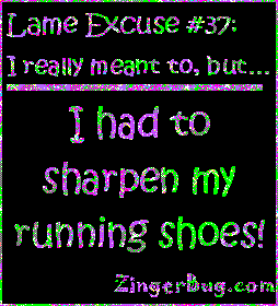 Click to get the codes for this image. This funny glitter graphic reads: Lame Excuse Number 37 I really meant to, but... I had to sharpen my running shoes!