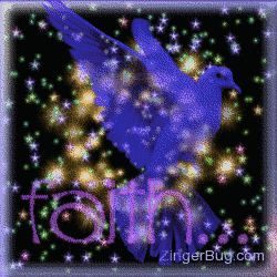 Click to get the codes for this image. This pretty glitter graphic shows a transparent blue bird in front of a sky of twinkling stars. The comment reads: Faith...