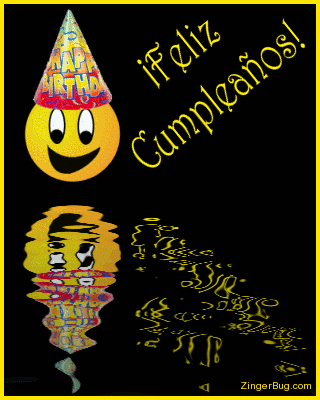 Click to get the codes for this image. Feliz Cumplea�os Reflecting Smile, Feliz Cumpleanos Spanish, Happy Birthday, Spanish Free Image, Glitter Graphic, Greeting or Meme for Facebook, Twitter or any forum or blog.