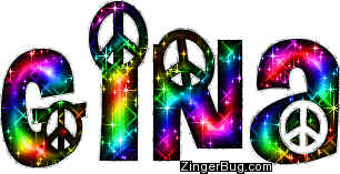 Click to get the codes for this image. Gina Rainbow Glitter Peace Sign Name, Girl Names Free Image Glitter Graphic for Facebook, Twitter or any blog.