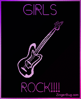 Click to get the codes for this image. This comment features a 3D rotating pink guitar charm graphic. The comment reads: girls Rock!