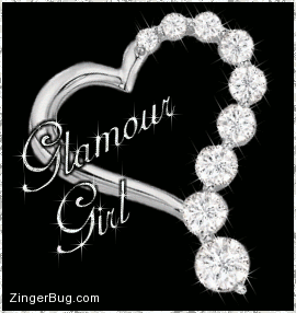 Click to get the codes for this image. This beautiful glitter graphic features a silver heart with sparkling diamonds. The comment reads: Glamour Girl
