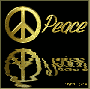 Click to get the codes for this image. This glitter graphic is a gold raised peace sign reflected in an animated pool.