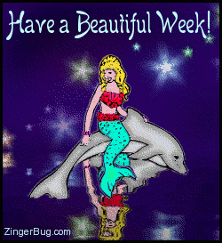 Click to get the codes for this image. This glitter graphic shows a mermaid sitting on a dolphin reflected in an animated pool. The comment reads: Have a Beautiful Week