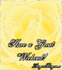 Click to get the codes for this image. This beautiful glitter graphic shows a close-up of a yellow rose with silver glitter on the tips of each petal. The comment reads: Have a Great Weekend!