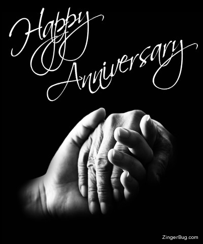 Click to get the codes for this image. This beautiful graphic features a black and white photograph of a hand holding another person't hand. The comment reads Happy Anniversary