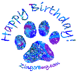 Click to get the codes for this image. Happy Birthday Glitter Graphic Paw Print Blue, Animals  Cats, Animals  Dogs, Happy Birthday, Birthday Animals Free Image, Glitter Graphic, Greeting or Meme for Facebook, Twitter or any forum or blog.