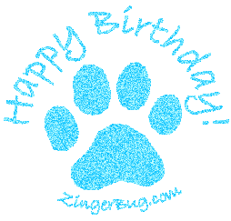 Click to get the codes for this image. Happy Birthday Paw Print Blue, Birthday Animals, Animals  Cats, Animals  Dogs, Happy Birthday Free Image, Glitter Graphic, Greeting or Meme for Facebook, Twitter or any forum or blog.