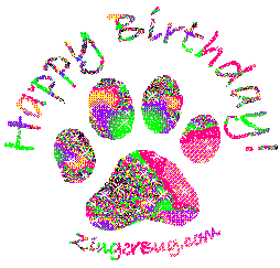 Click to get the codes for this image. Happy Birthday Glitter Graphic Paw Print Multi Color, Animals  Cats, Animals  Dogs, Birthday Animals Free Image, Glitter Graphic, Greeting or Meme for Facebook, Twitter or any forum or blog.