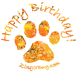 Click to get the codes for this image. Happy Birthday Paw Print Orange, Birthday Animals, Animals  Cats, Animals  Dogs, Happy Birthday Free Image, Glitter Graphic, Greeting or Meme for Facebook, Twitter or any forum or blog.