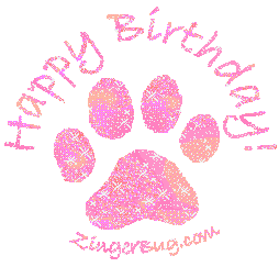 Click to get the codes for this image. Happy Birthday Paw Print Pink, Birthday Animals, Animals  Cats, Animals  Dogs, Happy Birthday Free Image, Glitter Graphic, Greeting or Meme for Facebook, Twitter or any forum or blog.