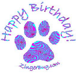 Click to get the codes for this image. Happy Birthday Paw Print Purple Pink, Birthday Animals, Animals  Cats, Animals  Dogs, Happy Birthday Free Image, Glitter Graphic, Greeting or Meme for Facebook, Twitter or any forum or blog.