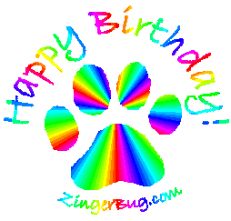 Click to get the codes for this image. Happy Birthday Paw Print Glitter Graphic Rainbow, Animals  Cats, Animals  Dogs, Happy Birthday, Birthday Animals Free Image, Glitter Graphic, Greeting or Meme for Facebook, Twitter or any forum or blog.