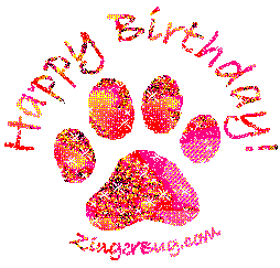Click to get the codes for this image. Happy Birthday Paw Print Red, Birthday Animals, Animals  Cats, Animals  Dogs, Happy Birthday Free Image, Glitter Graphic, Greeting or Meme for Facebook, Twitter or any forum or blog.