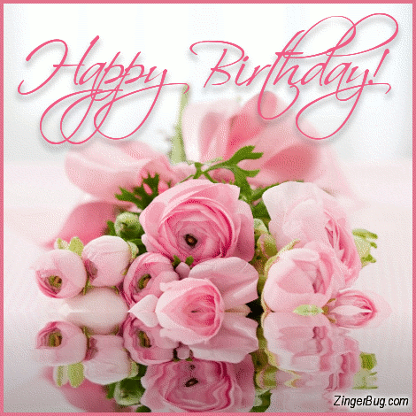 Click to get the codes for this image. Happy Birthday Pink Reflecting Bouquet, Happy Birthday, Birthday Ripples and Reflections, Birthday Flowers Free Image, Glitter Graphic, Greeting or Meme for Facebook, Twitter or any forum or blog.