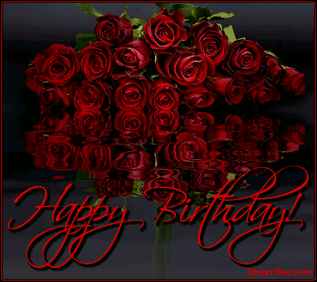 happy birthday red roses reflections