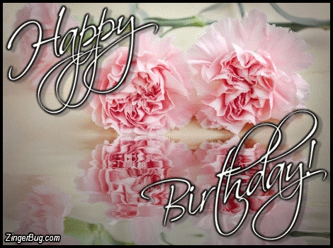 Click to get the codes for this image. Happy Birthday Reflecting Pink Carnations, Happy Birthday, Birthday Ripples and Reflections, Birthday Flowers Free Image, Glitter Graphic, Greeting or Meme for Facebook, Twitter or any forum or blog.