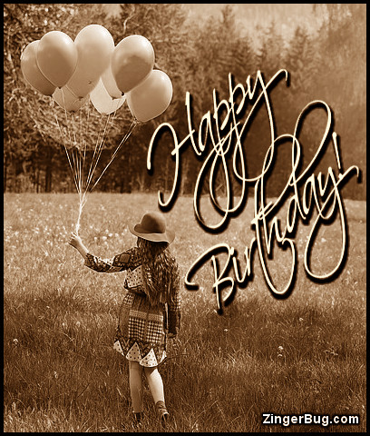 Click to get the codes for this image. Happy Birthday Sepia Tone Girl With Balloons, Happy Birthday, Happy Birthday, Birthday Balloons, Vintage Birthday Graphics Free Image, Glitter Graphic, Greeting or Meme for Facebook, Twitter or any forum or blog.