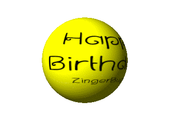 Click to get the codes for this image. This cute graphic is a 3D round yellow rotating smiley face with the comment: Happy Birthday!