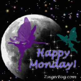 Click to get the codes for this image. Happy Monday Moon Faeries Glitter Graphic, Happy Monday, Angels Fairies and Mermaids Free Image, Glitter Graphic, Greeting or Meme for Facebook, Twitter or any forum or blog.