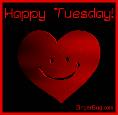 Click to get the codes for this image. This cute comment shows a red 3D rotating smiley face heart. The comment reads: Happy Tuesday!