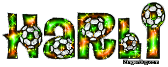 Click to get the codes for this image. Harli Green And Orange Glitter Name With Soccer Balls, Girl Names Free Image Glitter Graphic for Facebook, Twitter or any blog.