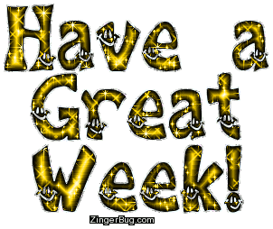Click to get the codes for this image. Have A Great Week Yellow Smiley Glitter, Have A Great Week, Smiley Faces Free Image, Glitter Graphic, Greeting or Meme for Facebook, Twitter or any blog.