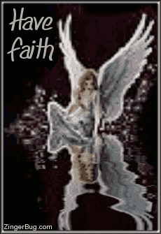 Click to get the codes for this image. This beautiful glitter graphic shows an angel sitting at the edge of an animated reflecting pool. The comment reads: Have Faith