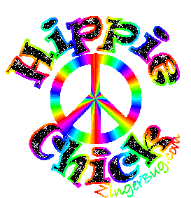 Click to get the codes for this image. Hippie Chick Glitter Text with peace sign, Girly Stuff, Peace Free Image, Glitter Graphic, Greeting or Meme for Facebook, Twitter or any blog.