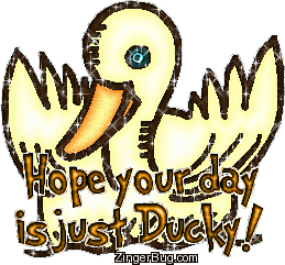 Click to get the codes for this image. Hope Your Day Is Ducky Glitter Duck, Have a Great Day, Animals  Birds Free Image, Glitter Graphic, Greeting or Meme for Facebook, Twitter or any forum or blog.