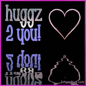 Click to get the codes for this image. This cute graphic features a 3D heart with a 3D text comment that reads: huggz 2 you! The heart and text are reflected in an animated pool.