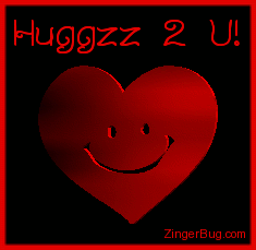 Click to get the codes for this image. This cute comment shows a red 3D rotating smiley face heart. The comment reads: Huggzz 2 U!