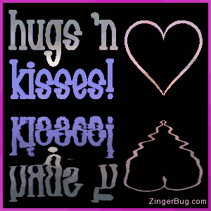 Click to get the codes for this image. This cute graphic features a 3D heart with a 3D text comment that reads: Hugs 'n Kisses! The heart and text are reflected in an animated pool.